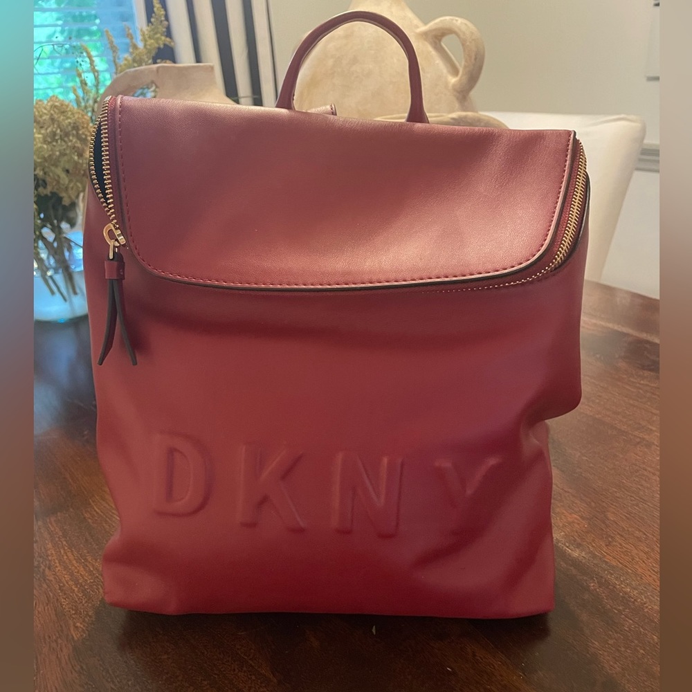 DKNY Red Leather Backpack
